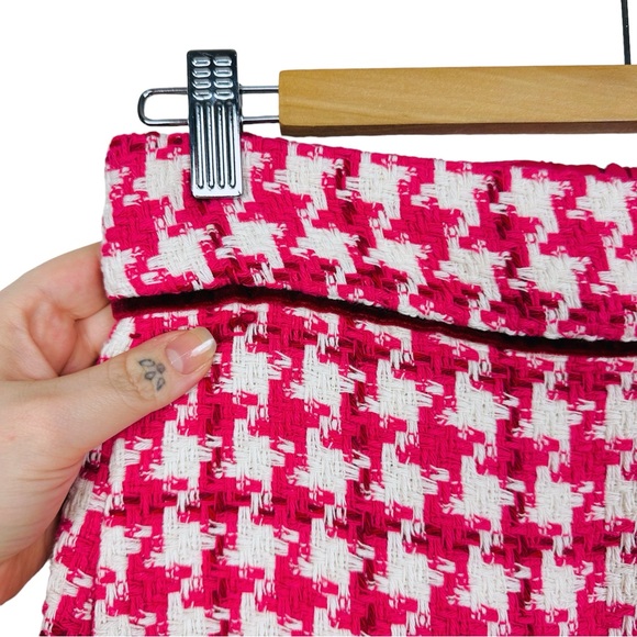 ZARA Tweed Textured Weave Houndstooth Faux Wrap Slit Midi Skirt Raspberry Pink S - Picture 11 of 16